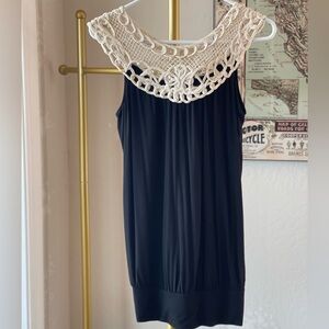 Black Arden B tank top with crochet trim at neckline